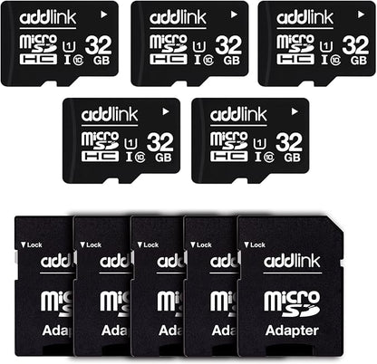 addlink 32GB 5-Pack Micro SD Card, 85MB/s, Full HD Video, Surveillance Security, Action Camera U1 C10 Class 10 Micro SDHC UHS-I Memory Card, with MicroSD to SD Adapter