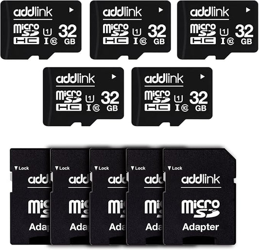 addlink 32GB 5-Pack Micro SD Card, 85MB/s, Full HD Video, Surveillance Security, Action Camera U1 C10 Class 10 Micro SDHC UHS-I Memory Card, with MicroSD to SD Adapter
