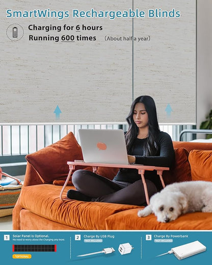 SmartWings Motorized Smart Blinds with Remote, Custom Automatic 100% Blackout Roller Shade Compatible with Alexa/Homekit/Google, Electric Smart Blinds for Indoor Windows, Linen White