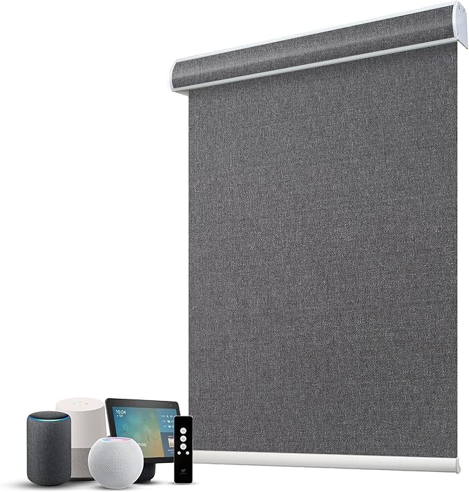 SmartWings Motorized 100% Blackout Shades Blinds, Custom Size, Cordless Window Shades Rechargeable Battery, Work with Matter/Apple HomeKit, Alexa, Thread/Zigbee, Remote Optional, Eclipse Anchor Grey