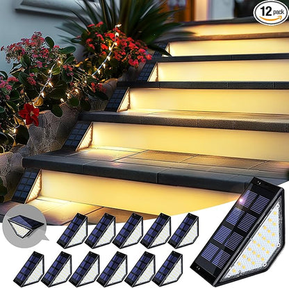 PATIOWIN Solar Step Lights for Outside,24 LEDs Solar Stair Lights Waterproof IP65,Solar Deck Lights Outdoor for Yard, Porch, Front Door, Stair, Step, Patio, Deck(12 Pack, Warm White)