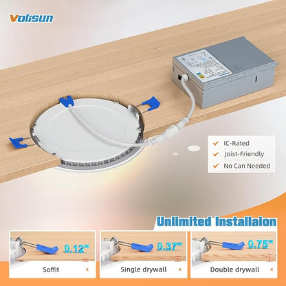 VOLISUN 8 Pack 4 inch Recessed Lighting, 5CCT LED Recessed Light with Junction Box, 2700K-5000K Selectable, 9.5W Eqv 80W, 810LM Dimmable Canless Wafer Downlight, LED Ceiling Light ETL Certificated