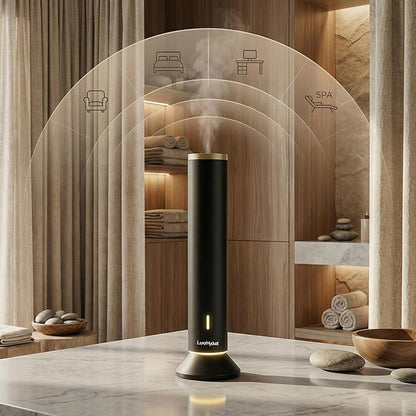 Waterless Essential Oil Diffuser: Smart App & Remote Control, 4000 Sq Ft Coverage, Quiet Aroma Diffuser for Large Room Home Hotel Office, Up to 20H Runtime, 360° Light & Time (Black, Cylindrical)