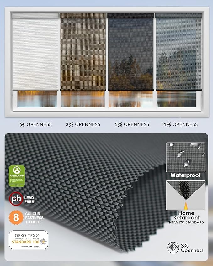 Yoolax Motorized Solar Shades Light Filtering Motorized Blinds with Remote Smart Blinds Work with Alexa, Google, Flame Retardant Roller Shades for Windows, Customized (3% Openness Greyish Black)