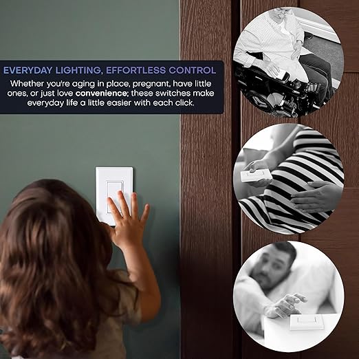 RunLessWire 2 Fixture Battery-Free DIY Kinetic Wireless Light Switch Kit 150ft RF Range for Different Fixtures or Outlets: 1 Remote Switch Controls 2 5A On/Off Receivers Simultaneously Light Almond