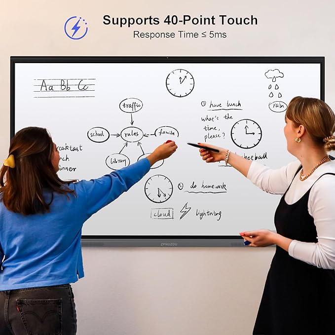 75" 4K Smart Board,Google EDLA Certified with 50MP AI Camera,40-Point Touch Digital Whiteboard,Android 14, 8+128GB,SmartBoard for Classroom Office Home（Wall Mount Included） (75 Inch)