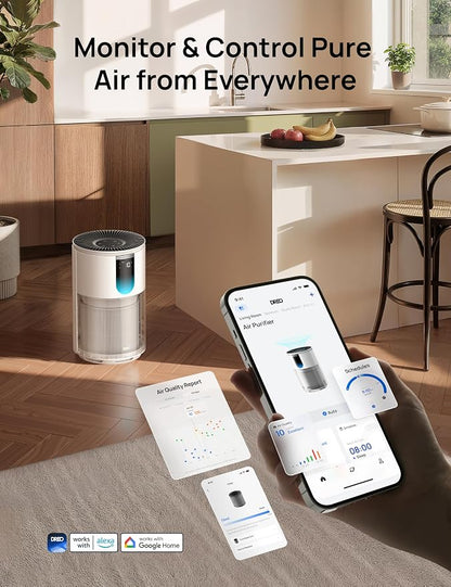 DREO Smart HEPA Air Purifier for Home, Up to 1176 ft², Air Cleaner for Large Rooms & Bedrooms, Wi-Fi/Voice/Alexa, Pets, Smoke, Dust, Pollen & Odors, PM2.5 Monitor, 4 Modes, DR-HAP009S (Dreo 539S)