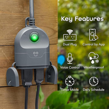 Geeni Outdoor Duo Wi-Fi Smart Plug, Weatherproof Dual Socket, Wireless Remote Control, Works with Alexa & Google Home, 2 Outlets