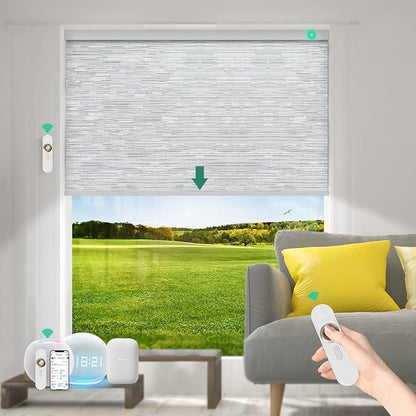 Motorized Blinds with Remote [100% Blackout & Silent Motor] Smart Blinds Compatible with Alexa Google HomeKit, Electric Roller Shades for Indoor Windows, Customized Size, Lace Grey
