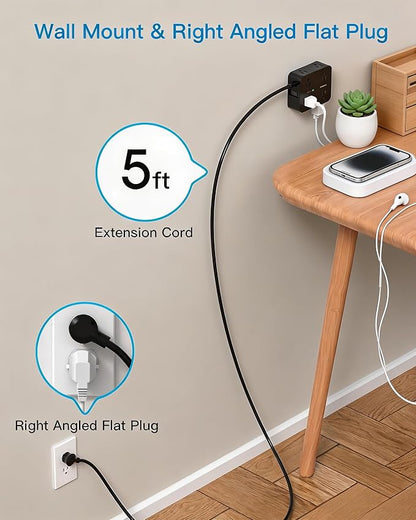 Power Strip Surge Protector, Extension Cord with 8 Widely Spaced AC Outlets
