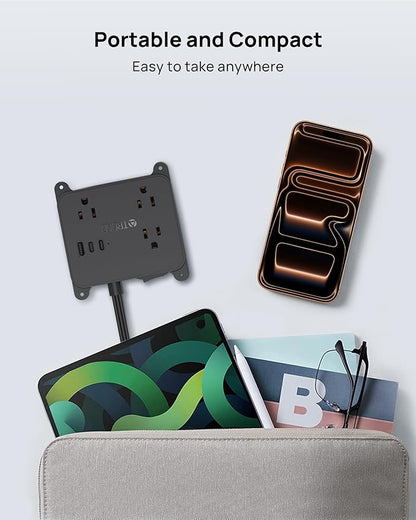TROND Ultra Thin Flat Extension Cord, Flat Plug Power Strip with 3 USB Charger, 3 AC Outlets Desktop Charging Station, Wall Mount Low Profile Power Strip for Home, Bedroom, Dorm Room Essentials Black
