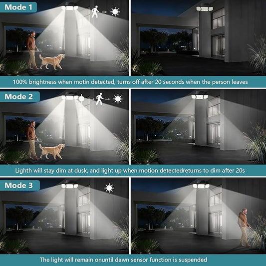 Solar Flood Lights Outdoor- 2800LM 200LED Solar Motion Sensor Lights, 3 Heads & 3 Modes Flood Lights, 270° Wide Angle Solar Powered Security Lights for Yard, Garage(2 Pack)