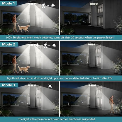 Solar Lights Outdoor Waterproof- 2800LM 200LED Solar Motion Sensor Lights, 3 Heads & 3 Modes Flood Lights, 270° Wide Angle Solar Powered Security Lights for Yard(1 Pack)