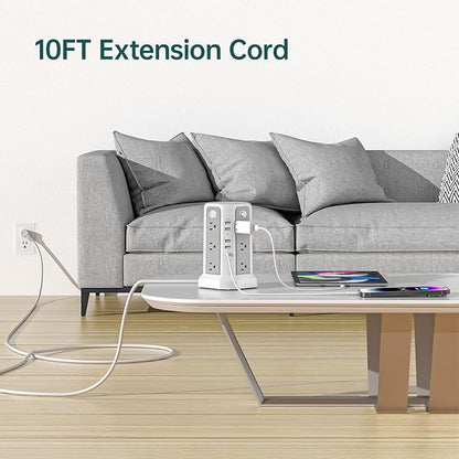 2PS Surge Protector Power Strip Tower 10FT（4A1C with PD18W USB C Port