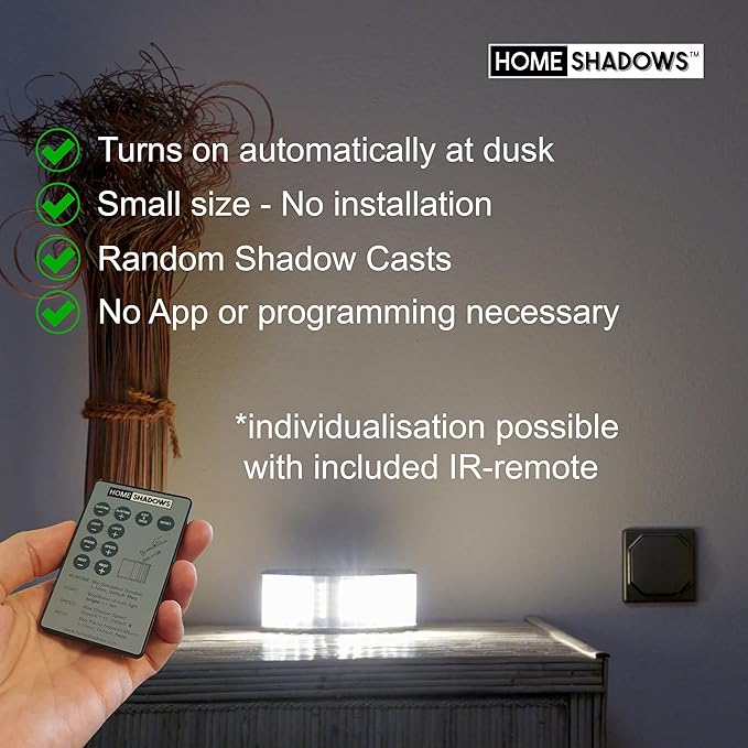 Attendance Simulator - DIY Home Security System That Casts Shadows on Curtains or Walls to Deter burglars Before They Try to Break in - Security Light for Home Safety - Wood-Look Beech