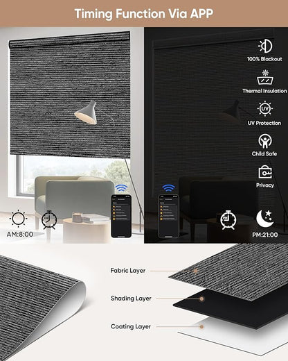 Kincmo Motorized Blinds with Remote,100% Blackout Motorized Roller Shades Work with Apple Homekit,Alexa,Google, Custom Electric Blinds with App,Voice Control (Eclipse Anchor Grey)