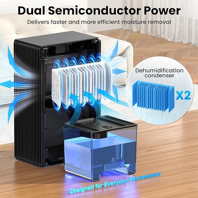 Dehumidifier, 1000 sq.ft Quiet Dehumidifiers for Home Bedroom Bathroom Basement with 95oz Water Tank, Sleep Mode, Auto Shut-Off 7 Colors LED Light, Grey