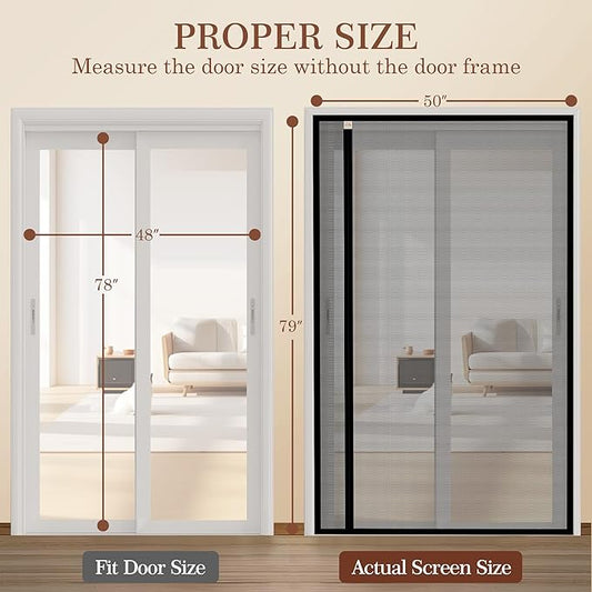Yotache Reversible Side Opening Magnetic Screen Door Fits Door Size 48 x 78, Reinforced Sewing Mesh for Balcony, French, Sliding Door, Actual Screen Size 50" x 79", Black