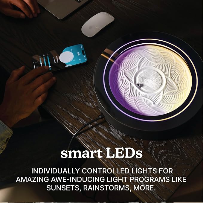 Homedics Drift 11” Sandscape – Version 2.0 with Updated Connected Experience, Smart Wi-Fi Zen Table Décor, LED Ambient Light, Modern Sand Art for Relaxation & Mindfulness, Home & Office Calm Décor