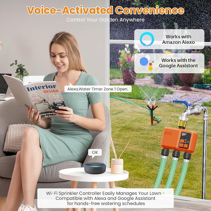 Smart WiFi Sprinkler Timer 3 Zone, Water Timer for Garden Hose Irrigation