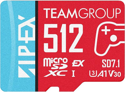 TEAMGROUP APEX 512GB microSD Express Card, microSDXC Memory Card U3 A1 V30 R/W up to 800/700 MB/s, for Nintendo Switch2, UHS-I Compatible, with Adapter TAPMSDE512GIV30A102