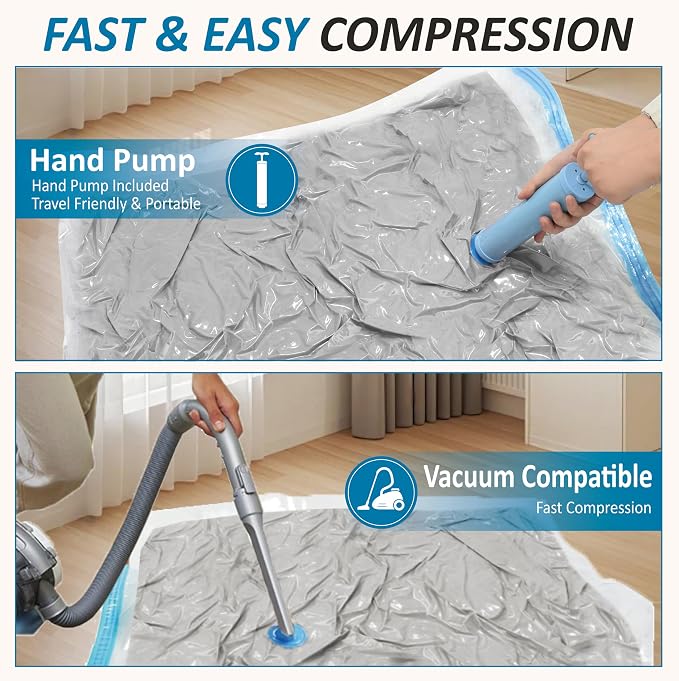 Vacuum Storage Bags with Hand Pump, Vacuum Seal Space Saver Bags,20 Combo | 80% Space-Saving Bags for Clothing, Blankets, Pillows, Bedding & Comforters; Multi-Size Variety Pack for Home & Travel