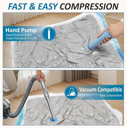Vacuum Storage Bags with Hand Pump, Vacuum Seal Space Saver Bags,20 Combo | 80% Space-Saving Bags for Clothing, Blankets, Pillows, Bedding & Comforters; Multi-Size Variety Pack for Home & Travel