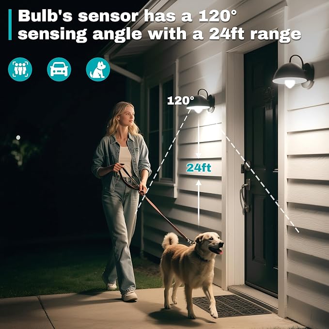 8-Pack Motion Sensor Light Bulbs, 12W(100W Equivalent), Movement Security LED Bulb(Energy Efficient) Indoor/Outdoor, Motion Activated Dusk to Dawn Bulb for Porch, Garage, Basement, Hallway, Stairs