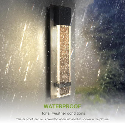 ASD LED 18" Bubble Glass Wall Light Fixture, Outdoor & Indoor Seeded Sconce | RGBW, Waterproof, ETL Listed | 9W 250LM 3000-5000K 100-277V | Exterior Lantern, Porch Lighting | Black, 2 Pack