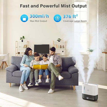 JRD Humidifiers for Bedroom, Ultrasonic Humidifier 4L for Large Room, Cool Mist Top-Fill, 40H Run, 12H Timer, 360° Nozzle, Aroma Diffuser, 7-Color Night Light for Home, Office, Baby(White)