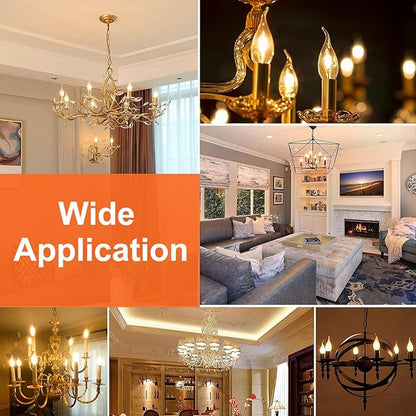 CA11 Chandelier Dimmable Light Bulbs 2700k Warm White 4W 120V, 12 Pack High Output CA11 Candelabra Bulbs 40 Watt with E12 Base, No Flicker CA 11 Led Light Bulbs for Indoor/Outdoor Lighting.