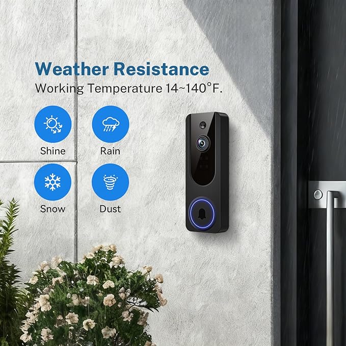Hubposh Doorbell Camera Wireless with Indoor Receiver, Baby Monitor, Battery Powered, AI Human and Motion Detection, 2 Way Talk, 1080P Night Vision, Cloud Storage (Sold Separately)