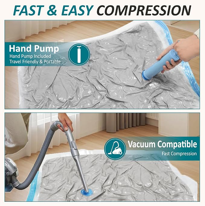 Vacuum Storage Bags with Hand Pump, Vacuum Seal Space Saver Bags,30 Combo | 80% Space-Saving Bags for Clothing, Blankets, Pillows, Bedding & Comforters; Multi-Size Variety Pack for Home & Travel