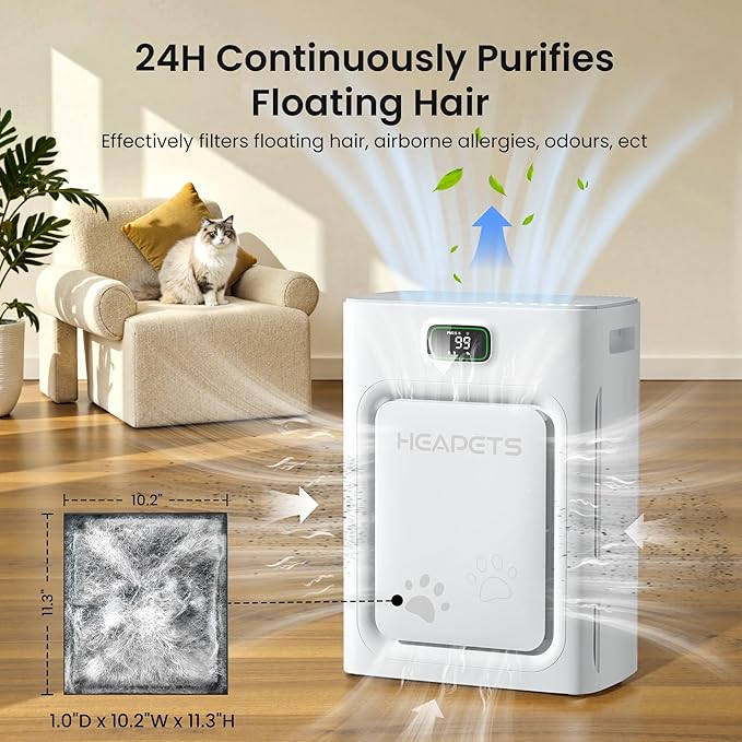 Pet Air Purifier for Home Large Room 2500 sq ft, H13 HEPA Washable Double-Sided Filter,Air Cleaner for Pet Hair Dander Odor Allergies Pollutant Smoke Dust,PM2.5 Air Quality Monitor,Auto Mode,P358 Grey