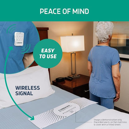 Lunderg Bed Alarm System with Call Button, Wireless Bed Sensor Pad (10" x 30") & Pager - Bed Alarms and Fall Prevention for Elderly