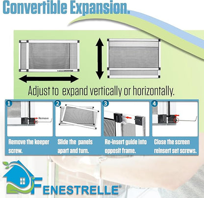 Fenestrelle Expandable Window Screen – 10″ H × 19″–36″ W Horizontal, 2‑Way Adjustable Window Screen with Flame Resistant Fiberglass Mesh, Pack of 10
