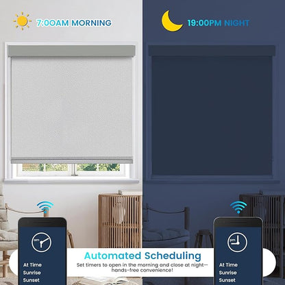 Motorized 100% Blackout Roller Shades – Custom Smart Blinds with Remote Control, Rechargeable Battery or Plug-in Motor, Tuya WiFi Optional, Home & Office Automatic Window Shades (Gray/CH9393)