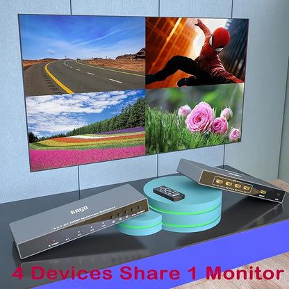 4K HDMI Multi Viewer (QuadView) with Remote – hdmi 4x1 Quad Multi-viewer,4 HDMI Inputs (Devices) &1 Output (Display), Up to 4K @30Hz, Seamless Switching