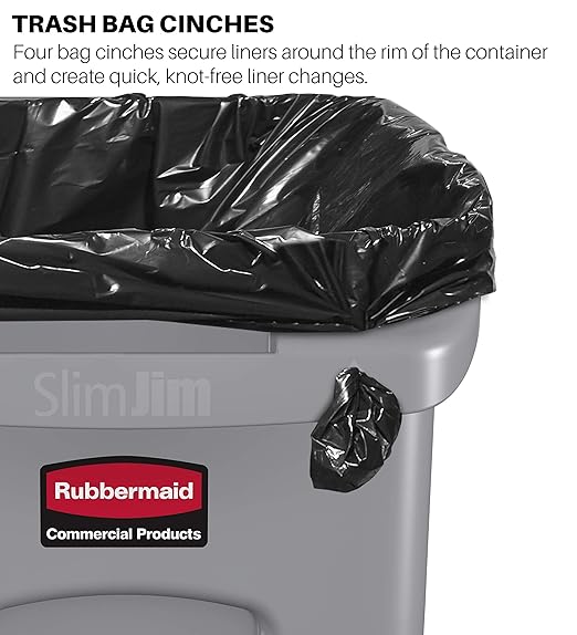 Rubbermaid Commercial Products Slim Jim Trash/Garbage Can with Venting Channels, 16-Gallon, Green, for Kitchen/Office/Workspace, Pack of 4