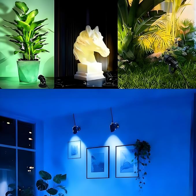 RGBW Spot Lights Indoor with Remote, Color Changing LED Accent Lighting for Wall, Bedroom, Living Room, Party & Christmas Decoration, Plug-in Spotlight with Adjustable Base, 4 Pack