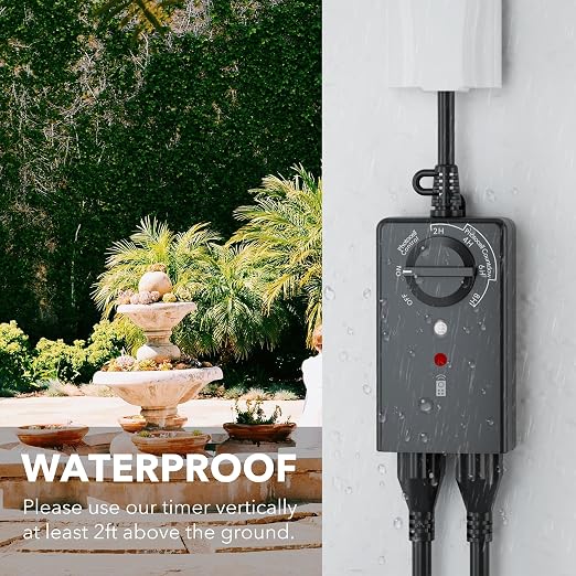 BN-LINK Outdoor Timer Outlet, Dusk+Countdown, 2 Grounded Outlets
