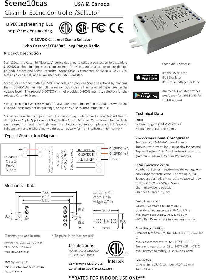 LLS | Scene10cas 0-10VDC Casambi Scene Selector | DMX Engineering
