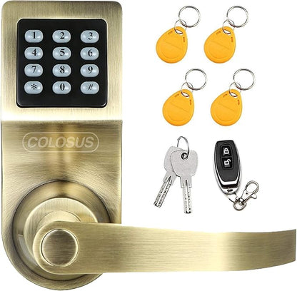 Colosus NDL302 Electronic Digital Keyless Door Lock, Keypad – Smartcode Security, Grant & Control Access for Home, Office (Gold - 4 Key Fobs)