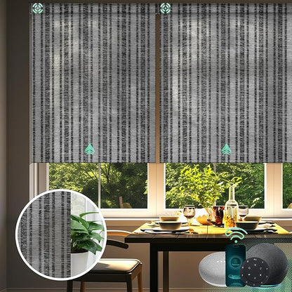 Yoolax Motorized Blinds with Remote, Light Filtering Smart Blinds Work with Alexa, Google, Automatic Roller Shades for Windows, Custom Electric Shades for Living Room Office (V-Jungle Dark Grey)