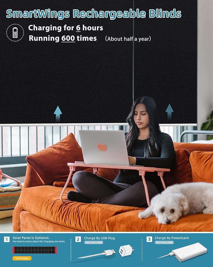 SmartWings Motorized Smart Blinds with Remote, Custom Automatic 100% Blackout Roller Shade Compatible with Alexa/Homekit/Google, Electric Smart Blinds for Indoor Windows, Eclipse Black