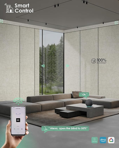 Yoolax Custom XL Smart Vertical Blinds, Motorized Sliding Door Blinds Compatible with Alexa, Blackout Sliding Panel for Room Divider, Indoor Windows, Patio Doors, Linen Beige