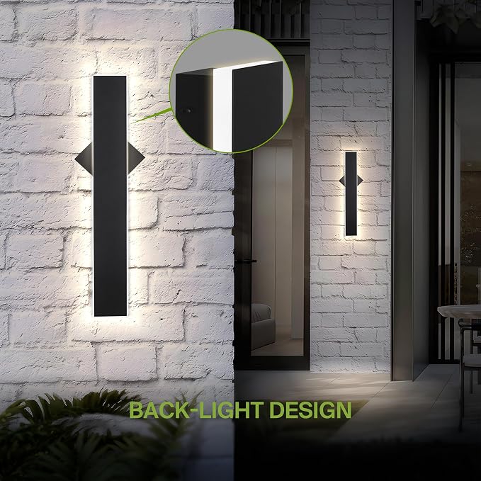 ASD LED 24" Long Wall Mount Light Fixture, Outdoor & Indoor Linear Sconce | 3CCT, Dimmable, Waterproof, Anti-Rust, ETL Listed | 24W 1500LM 3000-5000K 100-277V | Exterior Porch Lighting | Black, 2 Pack