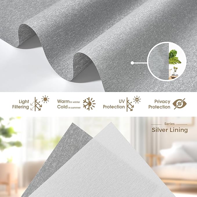 HeyBlinds Motorized Blinds with Remote, Smart Roller Shades with App & Voice Control, Work with Alexa Google HomeKit, Light Filtering Custom Shades for Living Room Office (Silver Lining-Misty Grey LF)