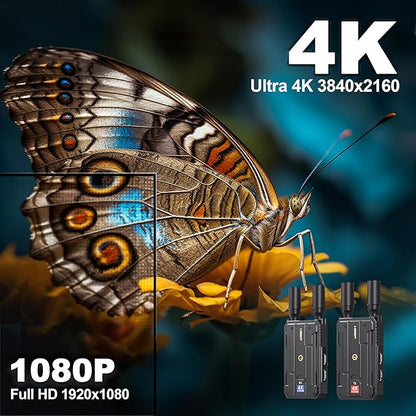 Wireless HDMI Transmitter and Receiver,Plug&Play 1300FT Los Range 4K Wireless HDMI Extender with 0.1S Latency,5G Wireless Video Transmission System for Streaming from DSLR/PC/Laptop to TV/Monitor