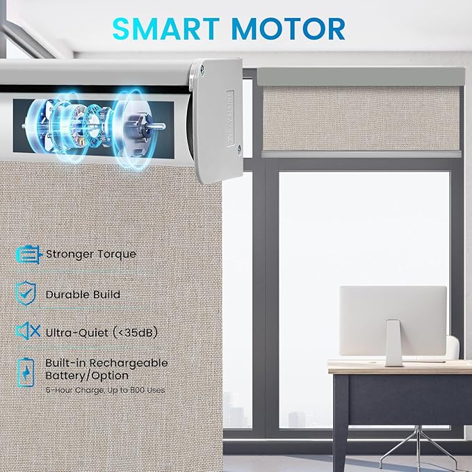 Motorized 100% Blackout Roller Shade – Custom Smart Blind with Remote, Rechargeable Battery or Plug-in Motor, Tuya WiFi Optional, Home & Office Automatic Window Shades (Butterscotch Brown/CH9564)